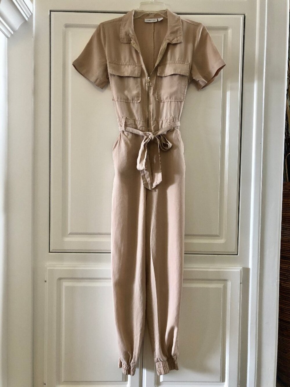 Sincerely Jules Beige Short Sleeve Jumpsuit, Size M